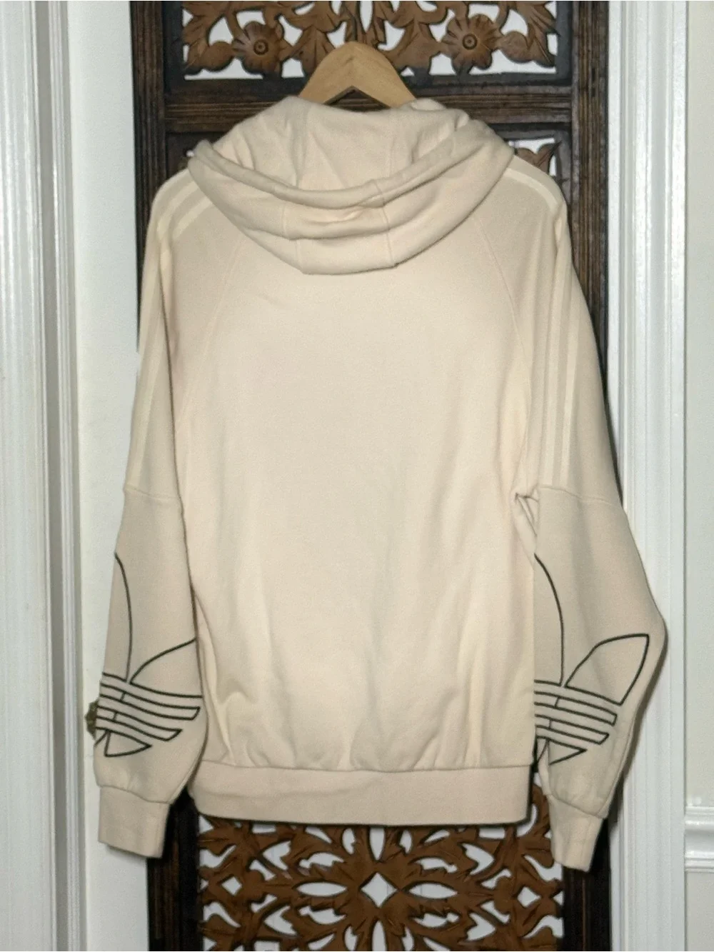 Adidas Originals Tricolor Graphic Hoodie Cream Pullover Sweatshirt Men’s S